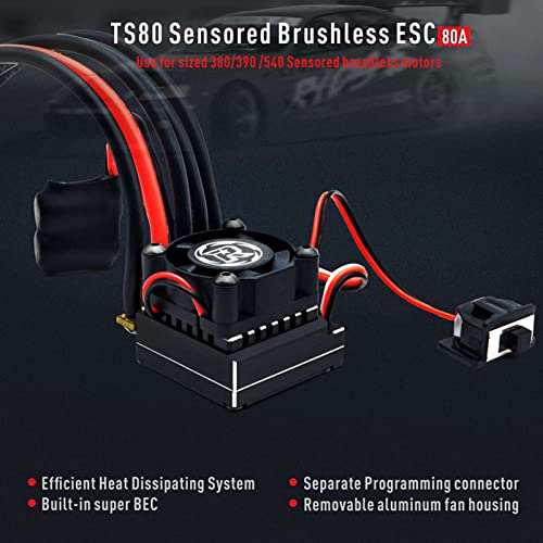 Changor 380 Sensored Brushless Motor Combo with TS80A ESC Efficient Output for 1/12 1/14 RC Cars Black Aluminum