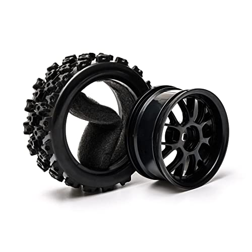 4 Pcs Black 1:10 Scale RC Tires Wheel Rims | Split-type Tires, ABS Wheels + Rubber Tires, 12mm Hex, Raised Tread Pattern, Shock Absorption, Anti-Slip, Strong Grip
