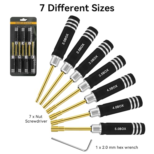 RC Nut Driver Set - Hex Nut Screwdriver Set 2.0mm 2.5mm 3.0mm 3.5mm 4.0mm 4.5mm 5.0mm RC Car Repair Tool Kit for Axial SCX24 Wheel Fixing RC Models Car Boat Helicopter 7Pcs Black