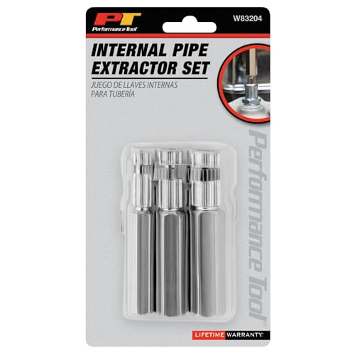 Performance Tool W83204 3 Piece Set, Hardened Steel Construction, Broken Pipe Extractor, Government-Compliant, 3/8-inch, ½-inch, and ¾-inch Pipe Capacities - style: Internal Pipe Extractor (3pc)