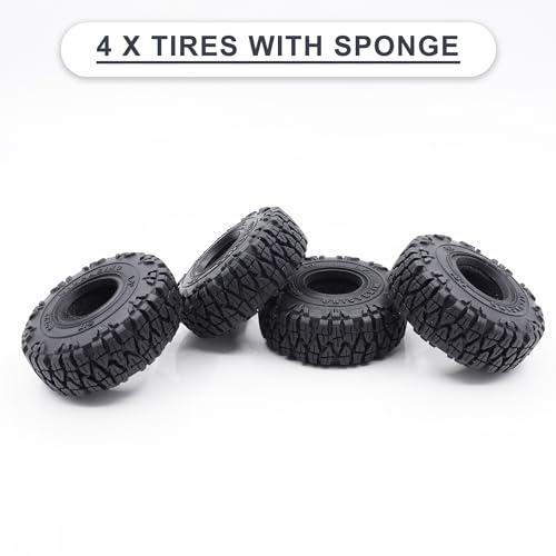 1.0 Tires 60*22mm Tires & Silicone Rubber Inserts for 1/18 1/24 RC Crawler | Soft Drift Tires for RC Crawler Axial SCX24 FMS FCX24 RC Crawler Car,Replacement Wheels,Durable Rubber,Ready to Install
