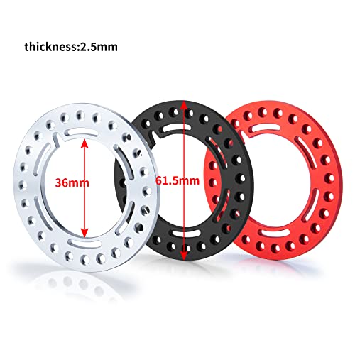 RCLIONS 4pcs Aluminum 2.2inch RC Beadlock Wheel Rim Replacement Ring for 1/10 RC Crawler Car 2.2" Wheels (Black) - color: Black