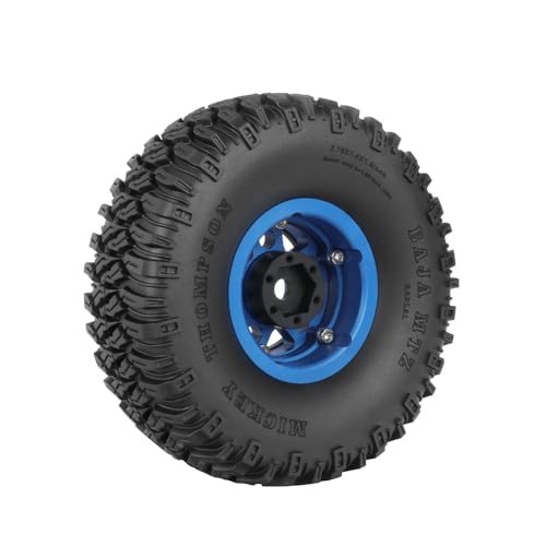 4PCS 1.55 Inch Aluminum Alloy 5Spoke Beadlock Wheel Rim Tyre and 95mm Rubber Tires Set for 1/10 RC Rock Crawler Car Upgrade Parts for Tamiya Axial AX90069 D90 TF2 CC01 LC70 (Blue Black) - color: Blue Black