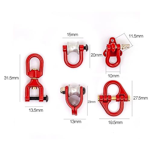 Metal Bumper Trailer Hooks Rescue Tow Shackles Set RC Parts for TRAXXAS TRX4 Axial SCX10 D90 1/10 RC Crawler Car (Red)