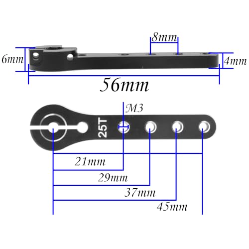 2Pcs ShareGoo 25T Servo Horn 56mm Metal 25 Teeth Extension Steering Servo Arm Compatible with 30-100CC Balsa Airplanes RC Plane Helicopter Car (Black) - color: Black