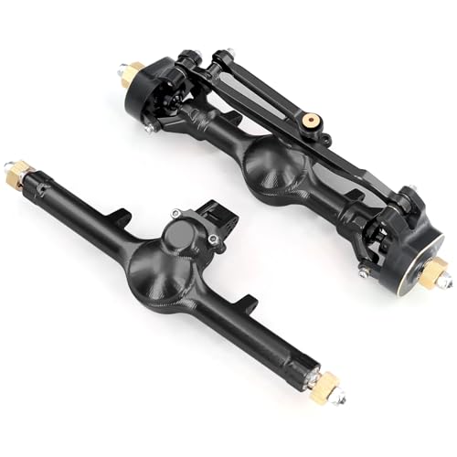 OGRC +4mm Axles with Double Joint Shaft & Brass Steering Knuckle for SCX24 | Aluminum Axle Housing, Brass Steering Knuckles, Stock 2/16T Gears, for Axial SCX24 AX24 1/24 RC Crawler, Black - color: Black