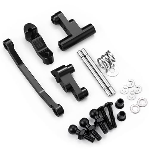 Aluminum Alloy Steering Assembly Set Servo Saver Steering Bellcranks & Drag Link Spring Retainer Parts Compatible with Traxxas 1/18 LaTrax Teton RC Car Upgrades (Black) - color: Black