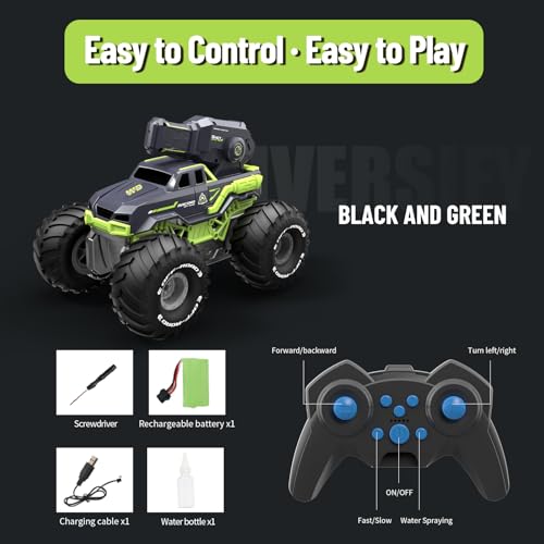 3-in-1 Amphibious Remote Control Car RC Boat with Water Gun, Waterproof RC Monster Truck for Kids 4-7 8-12, 4WD All-Terrain Remote Control Boat for Boy Birthday Gift, Summer Pool Water Toy