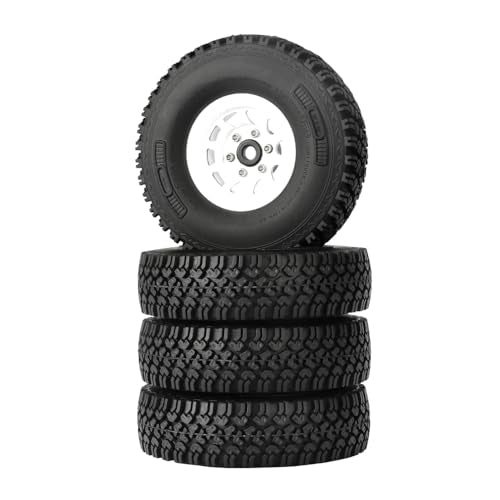 4PCS 1.55 Inch Beadlock Metal Wheel Rim and Rubber Tires Set for 1/10 RC Rock Crawler Car for Axial AX90069 D90 TF2 Tamiya CC01 LC70(90mm-10Holes White) - color: 90mm-10holes White