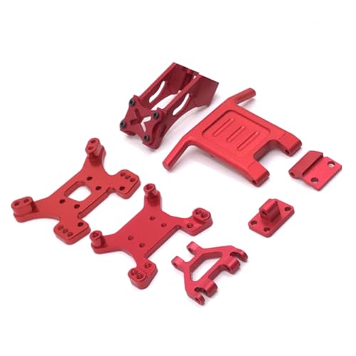 Metal Suspension Frame Bumper and Tail Wing for 1/14 1/12 Scale RC Car Compatible with 144010 144001 124017 Series(Red) - color: Red