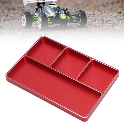 RC Repair Screw Tray, Aluminum Alloy 4 Grids Screw Tray with Magnetic Pad for 1/10 1/8 RC Car Airplanes Helicopters, Durable Tool Tray for Model Screws and Small Parts (Red) - color: Red