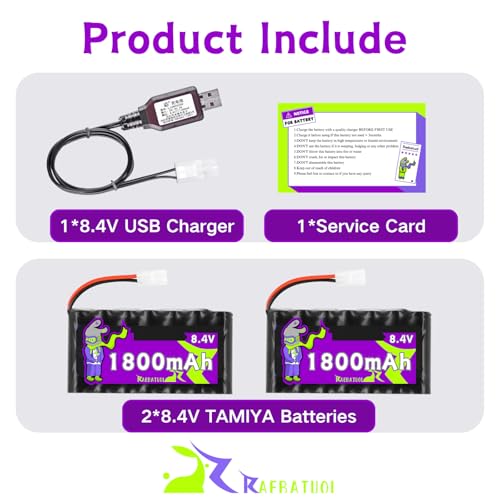 8.4V 1800mAh Ni-Cd Rechargeable Battery with KET2P/TAMIYA Plug(White),Fit for 1/14 1/18 1/20 High Speed Remote Control Car Off Road RC Trucks Toy with Charger(7*AA)