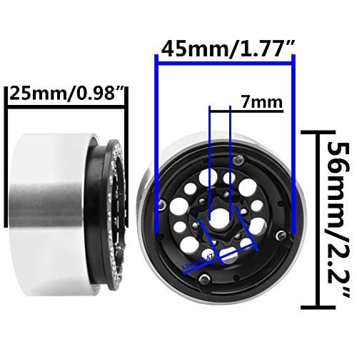 4Pack ShareGoo Aluminum Alloy 1.9" Beadlock Wheel Rims Hubs Compatible with Traxxas TRX4 Axial SCX10 RCAWD D90 D110 Tamiya CC01 1/10 RC Crawler Car (Black) - color: Black