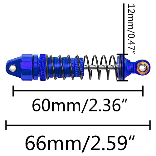 Aluminum Front & Rear Shocks Absorber Dampers Suspension Shocks #7660 7665 Compatible with Traxxas 1/18 LaTrax Teton Desert Prerunner RC Car (Blue) - color: Blue