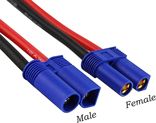 3Pairs EC5 Connectors Male & Female 5.0mm Banana Connector Plug 12 AWG 10cm Soft Silicone Wire Cable for RC Airplane Quadcopter FPV Drone Lipo Battery ESC - style: EC5