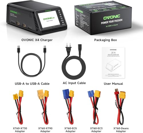 OVONIC X4 LiPo Balance Charger AC 500W 4 Channels, 15A per Channel, Supports 1S-6S LiPo/Li-ion/LiHV/Life and 3S-18S NiMH, Built-in Safety Protections