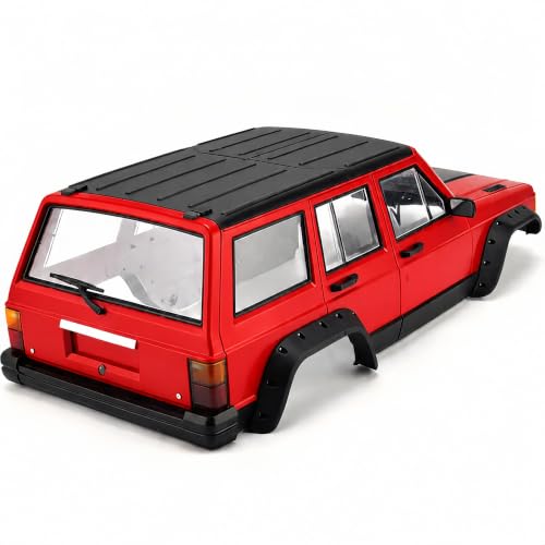 1/10 RC Crawler Hard Body Shell Kit, 313mm Cherokee Style, Red | Fits Axial SCX10, SCX10 II 90046/90047 & TRX4; hard plastic shell with interior, grille, flares, mirrors and hardware - color: Red