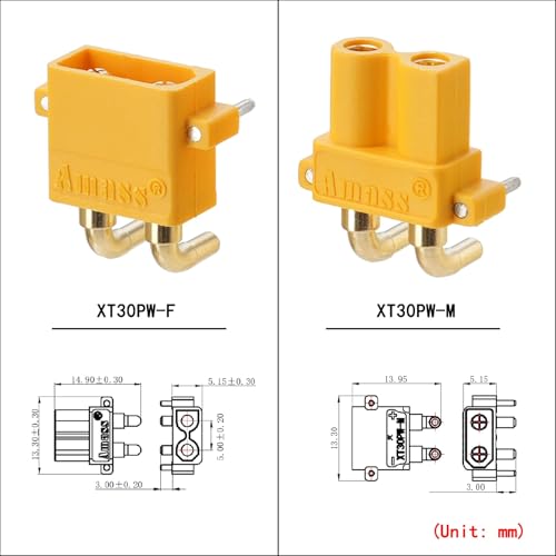ELFCULB 10 Pairs Amass XT30PW Connectors,XT30 Male Female Connectors for Mini-UAV Robot (Yellow) - color: 10 Pairs XT30PW