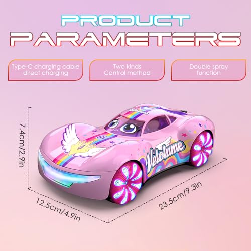 Pink Remote Control Car – 360° Rotation, Left/Right Side Crawl, Dual Mist Spray, LED Light Show, Auto Play Mode Remote Control Vehicle, RC Cars for Girls Toys for Ages 8-13 Kids, Boys Birthday Gift - color: Pink