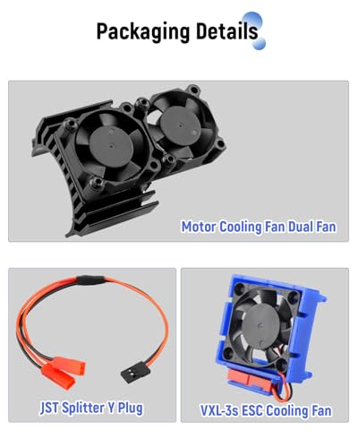 VXL-3s ESC Cooling Fan and Motor Dual Fan, Fit for 1/10 Traxxas Slash 4×4 VXL/Rustler 4X4 VXL/Stampede 4X4 VXL/Hoss 4×4 VXL/Velineon VXL 3s Cooling Fan, Black - color: Black