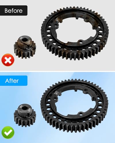 46T 1 Mod Hardened Steel Spur Gear & 18T Motor Pinion Gear Compatible with 1/5 X-Maxx 1/7 XO-1 1/10 Maxx 1/10E-Revo 2.0 VXL, Replace 6447