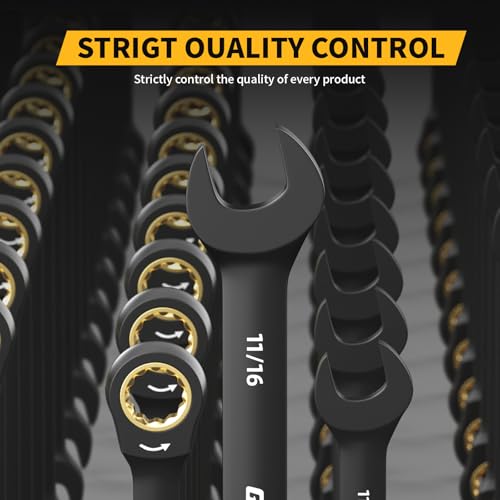 GRENPRO 23PCS Ratcheting Combination Wrench Set SAE Metric Mechanic Tools | 1/4"-3/4"&6-18MM Bolt Gauge, Electro-Coated CR-V 72-Tooth 5Deg Swing 12Pt Corrosion Resistant, Roll Pouch Auto&HomeRepair - style: Ratcheting Wrench Set (Metric&SAE)