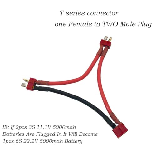 FLY RC 2pcs T Serial Series Connector 1 Female to 2 Male T Plug in Series Power Connector Adapter with 12cm Wire for RC Quadcopter Multirotor - style: T Series Connector
