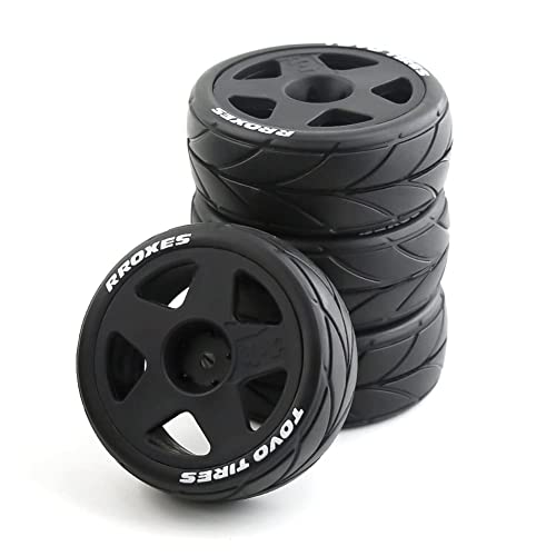 4PCS RC 1/10 On-Road Tires 65mm RC Rubber Tires w/Plastic Wheel Rim 12mm Hex Fit for 1/10 RC On-Road Rally Car HPI Tamiya TT01 TT02 Kyosho Wltoys 144001 - color: Black 2