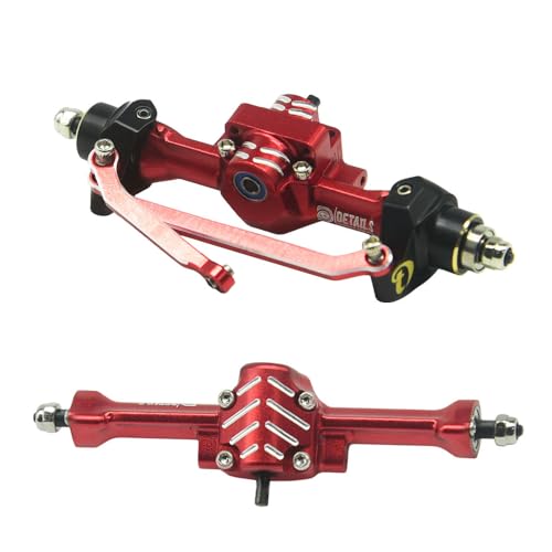 Aluminum Front/Rear Axle Set with Brass Knuckles, Steering Link, Gear, Bearing, CVD Whole Set, Red, for 1/30 Axial SCX30 RC Cars (Red) - color: Red
