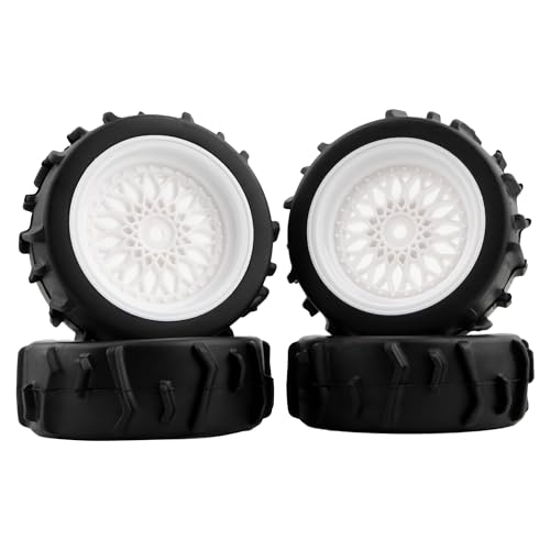 73mm RC Rally Car Tires Rubber Tires Tyres & Plastic Wheel Rims 12mm Hex Compatible with Traxxas 4 Tec 2.0 Tamiya TT01 XV01 Kyosho WR8 Sakura WLtoys HPI Touring Racing Car (White)