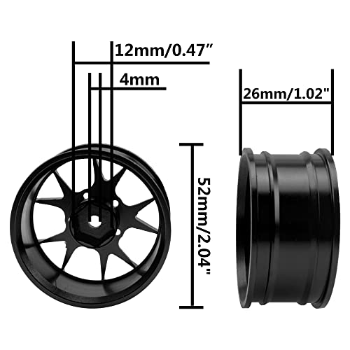 ShareGoo Metal Wheel Rims - 12mm Hex Hubs, 1/10 RC Drift On-Road Racing Touring Wheel Rims, Compatible with HSP, Tamiya, Kyosho, RedCat, Sakura, WLtoys, Universal 1/10 RC Scales (Black) - color: Black