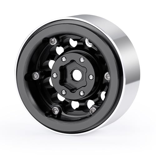 1.3inch beadlock wheels Aluminium RC Rims for 1/18th TRX4M 1/24th Axial SCX24 RC Crawler Car Upgrade Parts (Black) - color: Black