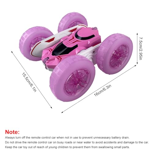 Remote Control Car, RC Stunt Car, 2.4GHz 4WD RC Cars with LED Lights, Double-Sided Driving, 360° Flips Rotating, 2 Rechargeable Batteries (Pink) - color: Pink, size: 2 Batteries