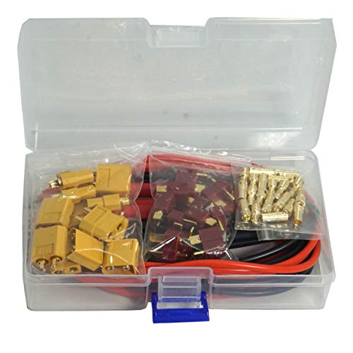 6Pack 7.87" 14AWG 3.5mm Gold Bullet Connector 3.5 Banana Plug Extension Cable Male Female Wire & T-Plug Plug,XT60 XT-60 Plug 3.5mm Gold Banana Plug Bullet Male Female Connector Adapter with 14