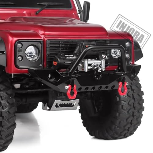INJORA Metal Automatic Winch Wireless Remote Controller System for 1:10 RC Crawler Car Axial SCX10 90046 TRX4 Redcat (Black) - color: Black