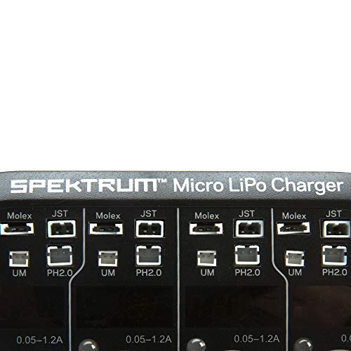 Spektrum S44 Smart Charger: Micro 4-Port 1S LiPo Battery Charger | AC DC Input | Independent Output Ports| Digital LED Display