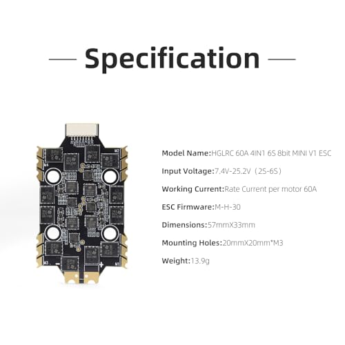 HGLRC 60A 4IN1 6S BLS 2-6S MINI M3 ESC, Supports DShot600/300 Digital Protocols for FPV Racing Drone Freestyle