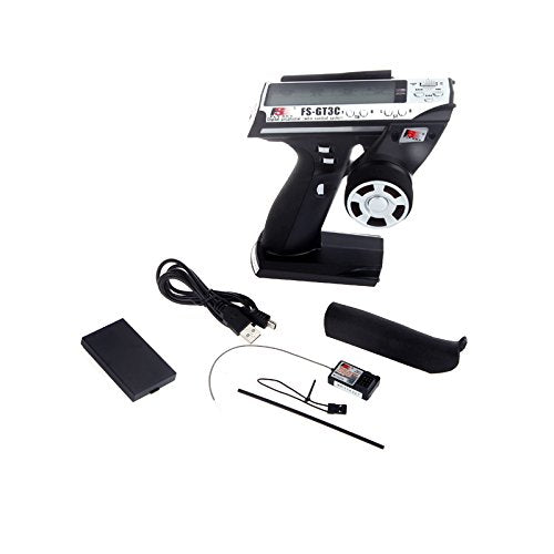 GoolRC Flysky FS-GT3C RC Transmitter 2.4Ghz 3CH LCD Remote Controller with FS-GR3E Receiver for RC Car Boat (Black) - color: Black