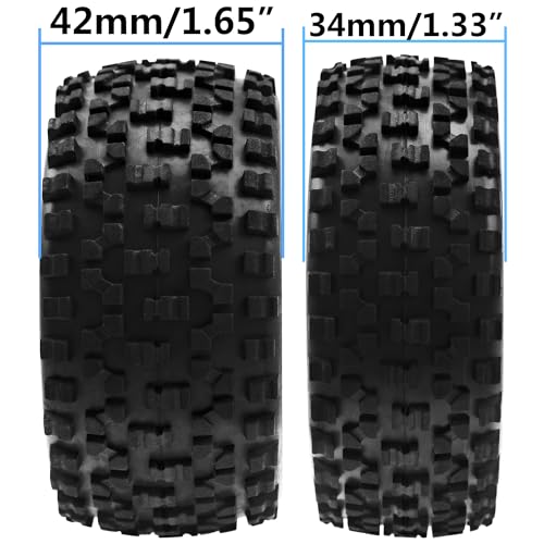 4Pack HIRCQOO OD 88mm/3.46" Front and Rear Rubber Tire Tyre & Plastic Wheel Rims 12mm Hex Hub Compatible with Redcat HPI HSP ExceedRC Kyosho Losi 1/10 Scale Off Road Buggy (White) - color: White