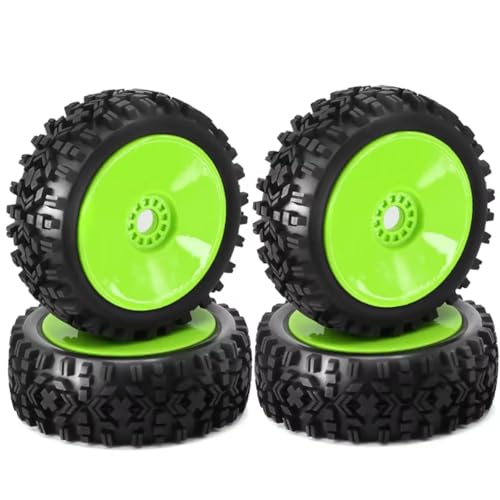 Compatible with 1/8 RC Car Monster Truck On Road Off-Road 4PCS RC Wheel Tire Rubber 112MM Tire 17Mm Hub Hex RC Assortment(Green) - color: Green