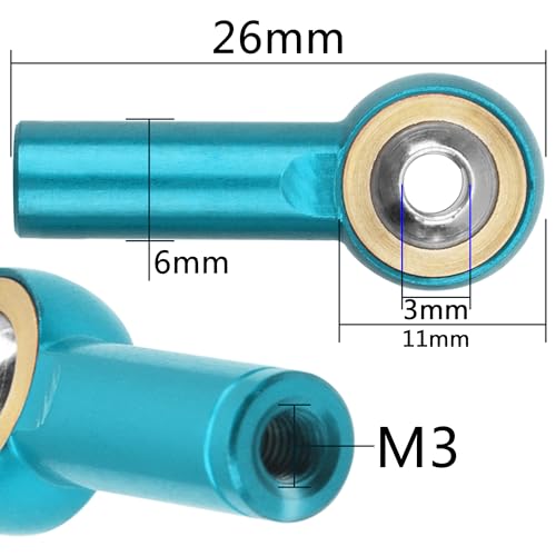 10Pack Vgoohobby Aluminum CW CCW M3 Link Rod Tie Rod End Ball Head Joint Holder 26mm Compatible with Axial Redcat HSP Traxxas HPI 1/10 RC Car Truck DIY Robot Boat Airplane (Blue) - color: Blue