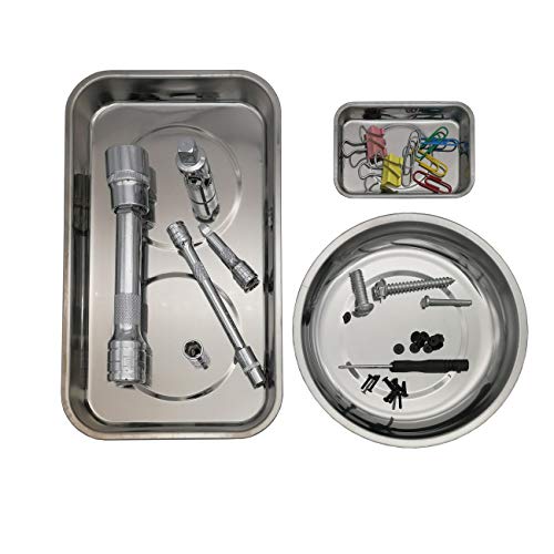 Magnetic Tray Holder 3pc,for Socket Screw Nuts Bolts Metal Parts,Extra Strong Magnet,Thickened Tray,Stainless Steel - style: Tray & Bowl 3pc