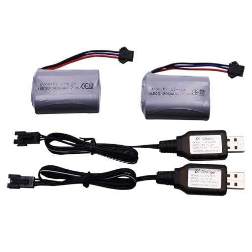 Blomiky 7.4V 900mAh SM-3P Plug Li-ion Rechargeable Battery and USB Cable Suitable for E341 G03082R Amphibous RC Cars / C82 and USB