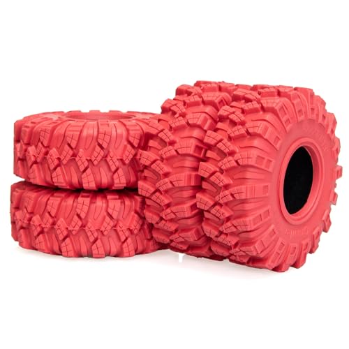 1.0 Tires RC Crawler Tires 62 * 21mm Super Soft Sticky 1.0 Crawler Tyre with Foam Insert for 1/18 TRX4M 1/24 SCX24 FCX24 Upgrade (4PCS) (Red) - color: Red