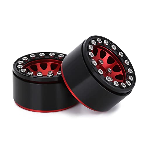 INJORA 1.0 Beadlock Wheels for 1/24 SCX24 1/18 RC Crawler Upgrade (Red) - color: Red