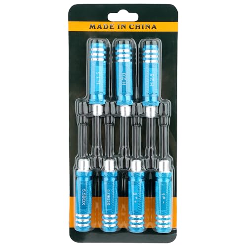 7-in-1 Hex Screwdriver Set (0.05"/1.5mm, 2.0mm,2.5mm & Box Wrench (4.0mm,5.5mm) Nut Screw Driver|RC Tool Kit|Phillips| Compatible with TRX4M SCX24 1/24 1/18 1/16 RC Cars Drone Repair(LightBlue) - color: Lightblue