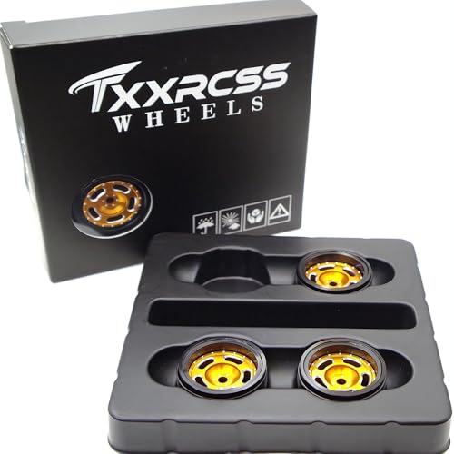 RC 1.0 Beadlock Wheels Offsets -2 Aluminum Rims for AX24 1/18 TRX4M All 1/24 Scale SCX24 Deadbolt RC Crawler Car Wheels Upgrades 4Pc (Black & Golden) - color: Black & Golden