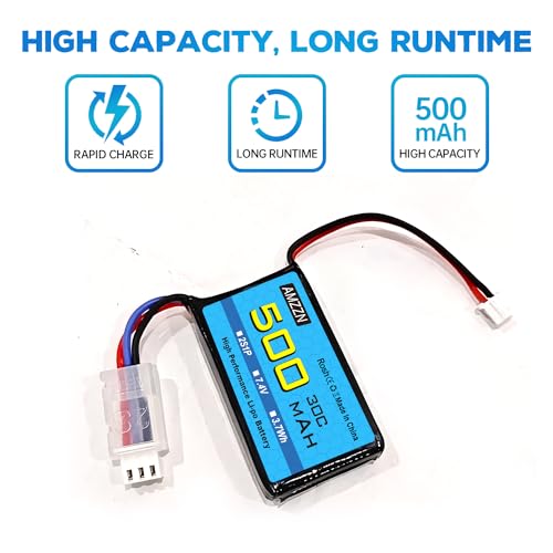 7.4V 500mAh 30C PH2.0 Plug Lipo Battery with USB for AX24 SCX24 RC Car, Compatible with Most 1/10, 1/16, 1/18, 1/24 Proportional Remote Control Trucks, RC Drones (1PCS Battery+1USB)