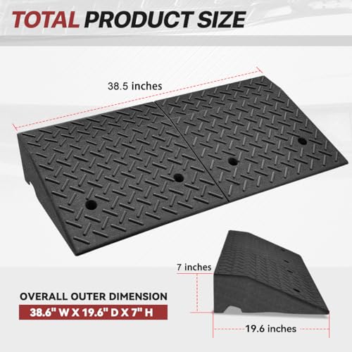 Rubber Ramp 7" Height - Sidewalk Ramp for Forklift, Car, SUV, Wheelchair & Bike - Driveway Ramps for Low Profile Cars, Garage Threshold Bridge - size: 7" Rise