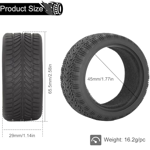 RC 1/10 On Road Tires 4Pcs Soft Rubber Tire Tyre Compatible with Traxxas 4 Tec 2.0 Tamiya TT01 XV01 Kyosho WR8 Sakura WLtoys HPI HSP 1:10 RC Scale Touring On Road Racing Car Wheel Rims